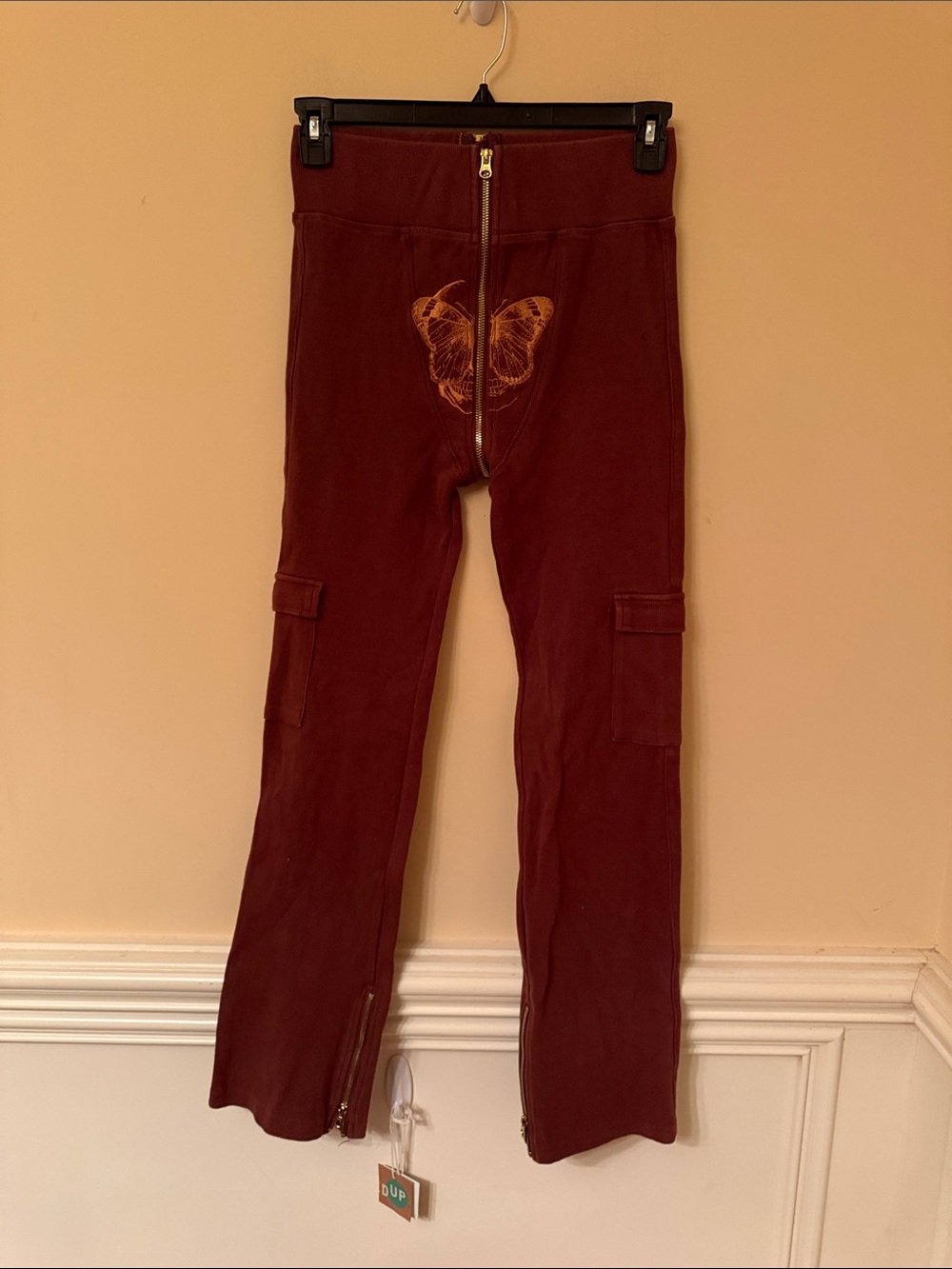 Tordrobes Butterfly Brown Uzip Butterfly Embroidered Cargo Pants Size Large